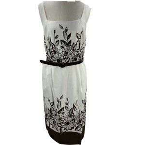 DRESSBARN WOMAN Plus Size 16W Dress Ivory Brown A-line Sleeveless Belted Cotton